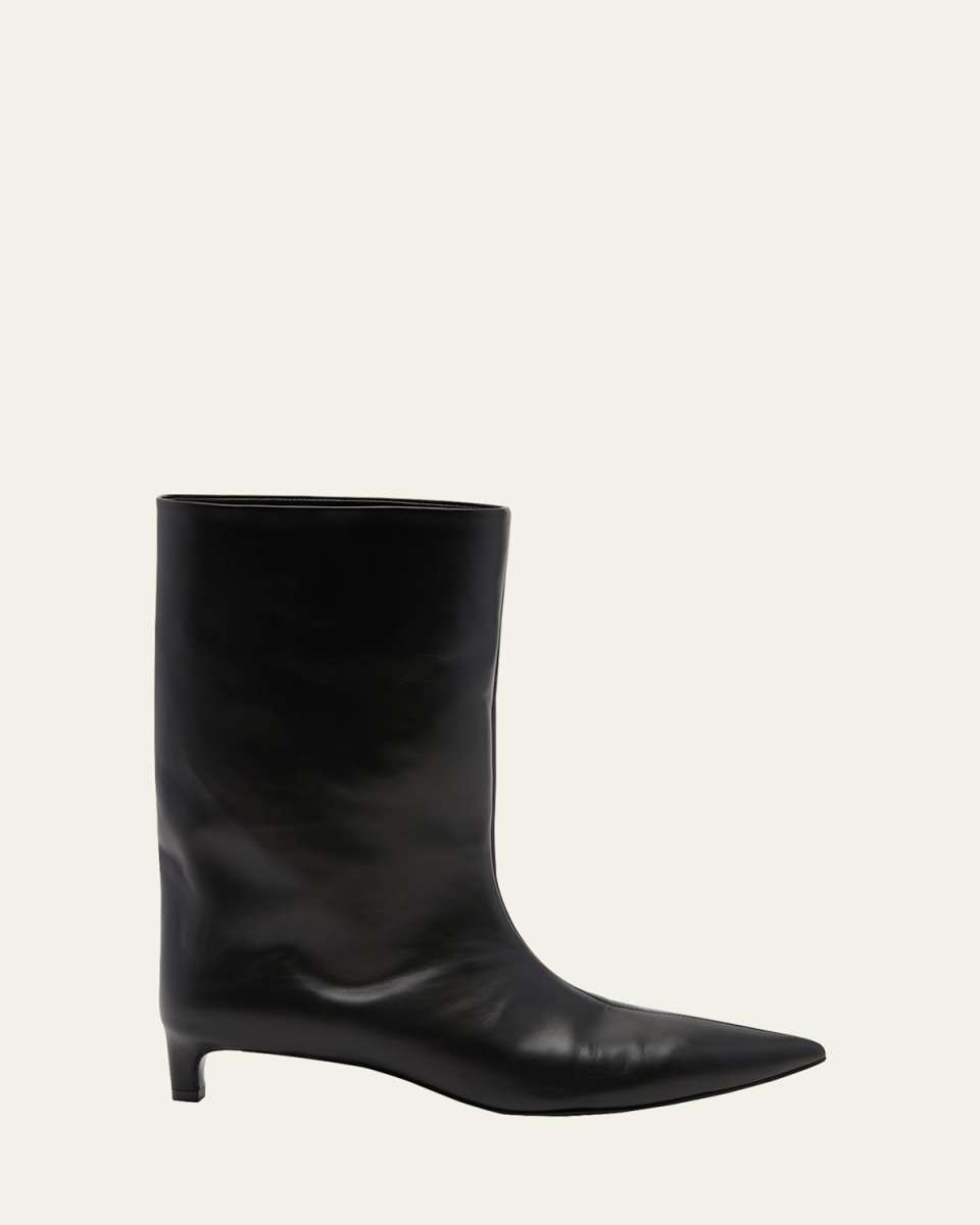 Half Calfskin Kitten-Heel Boots